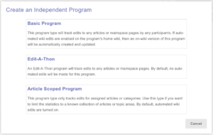 Screenshot of the three types of programs.